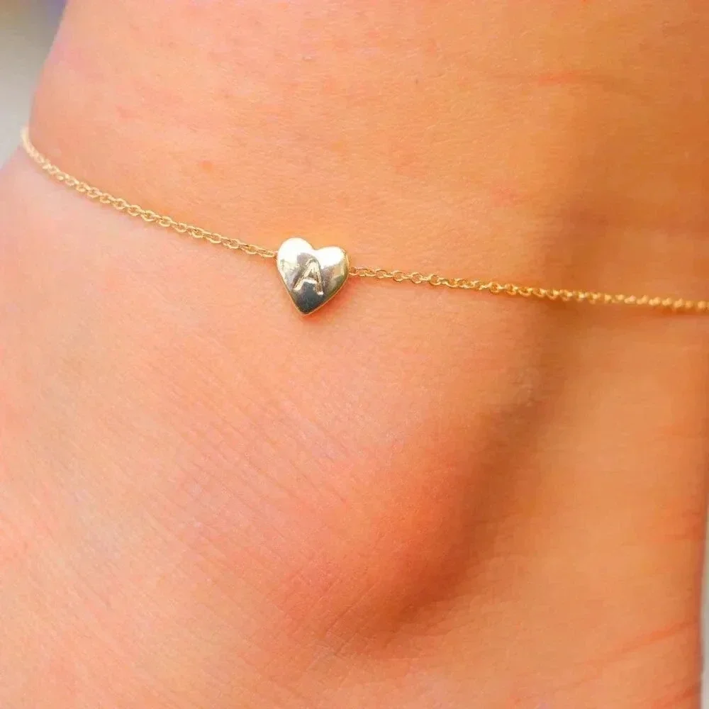 ❤️HEART CHARM PERSONALIZED CUSTOM DAINTY GOLD INITIAL ANKLET GIRL TEEN,ELDM22225